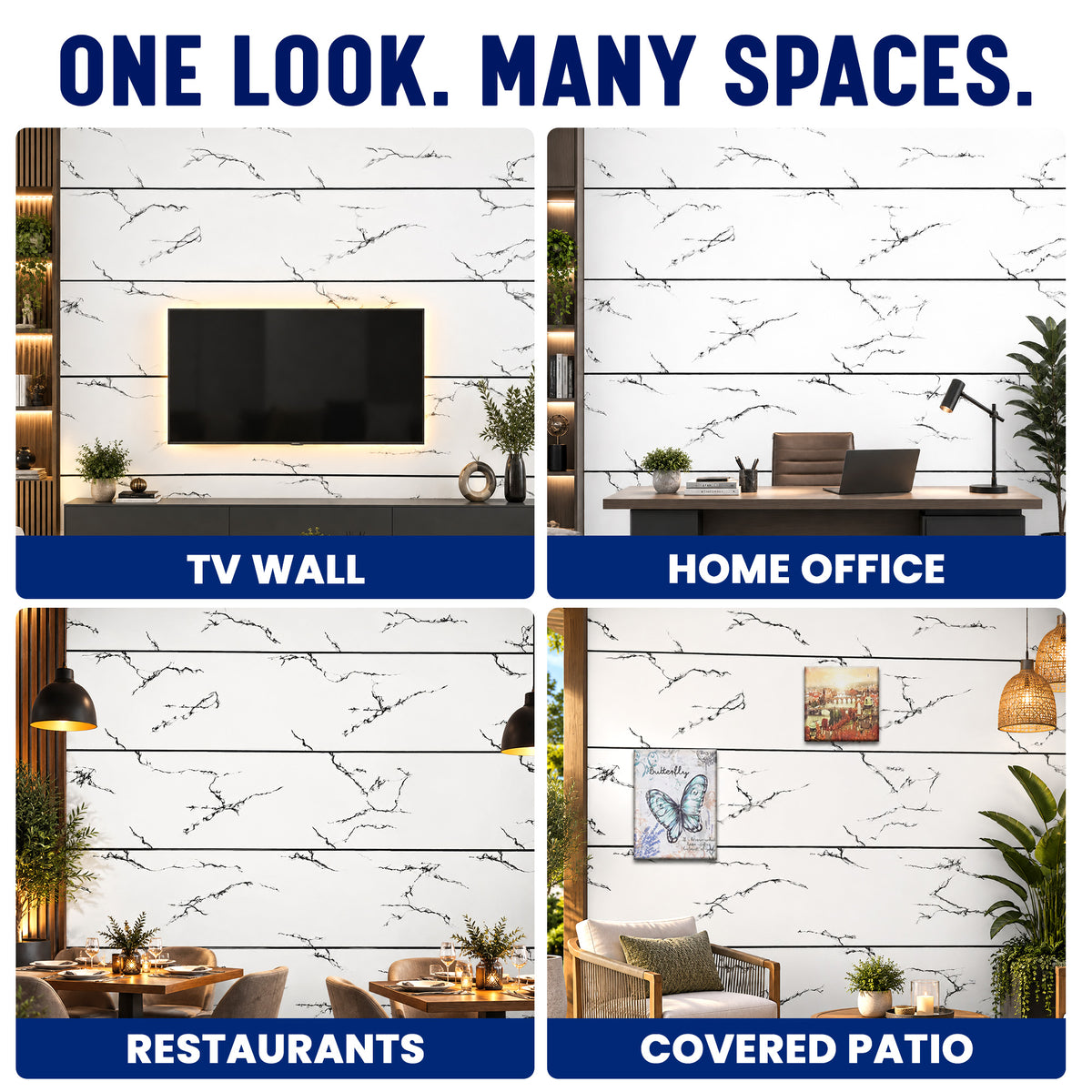 Faux Marble Wall Panels, Charcoal & White, Styrofoam