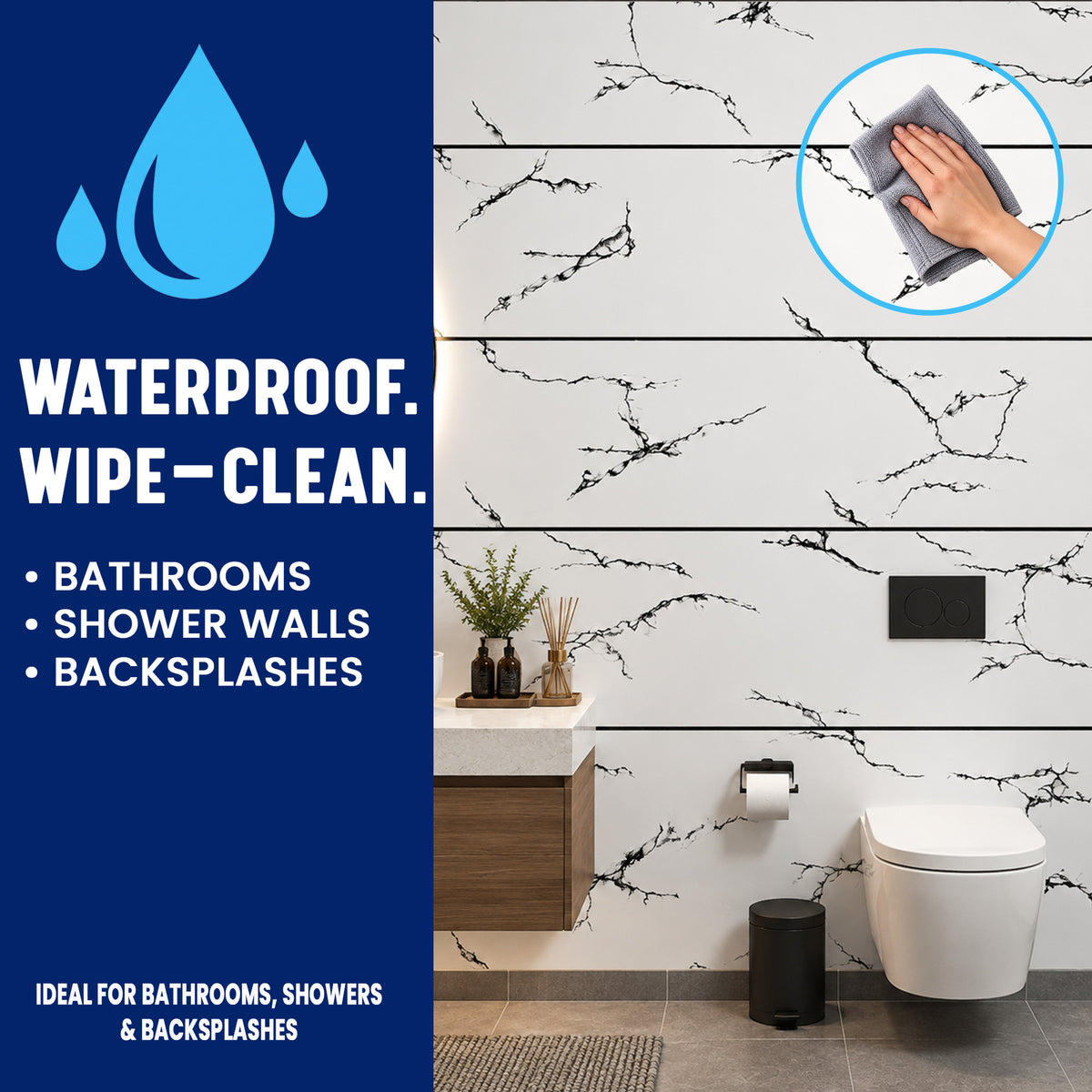 Faux Marble Wall Panels, Charcoal & White, Styrofoam