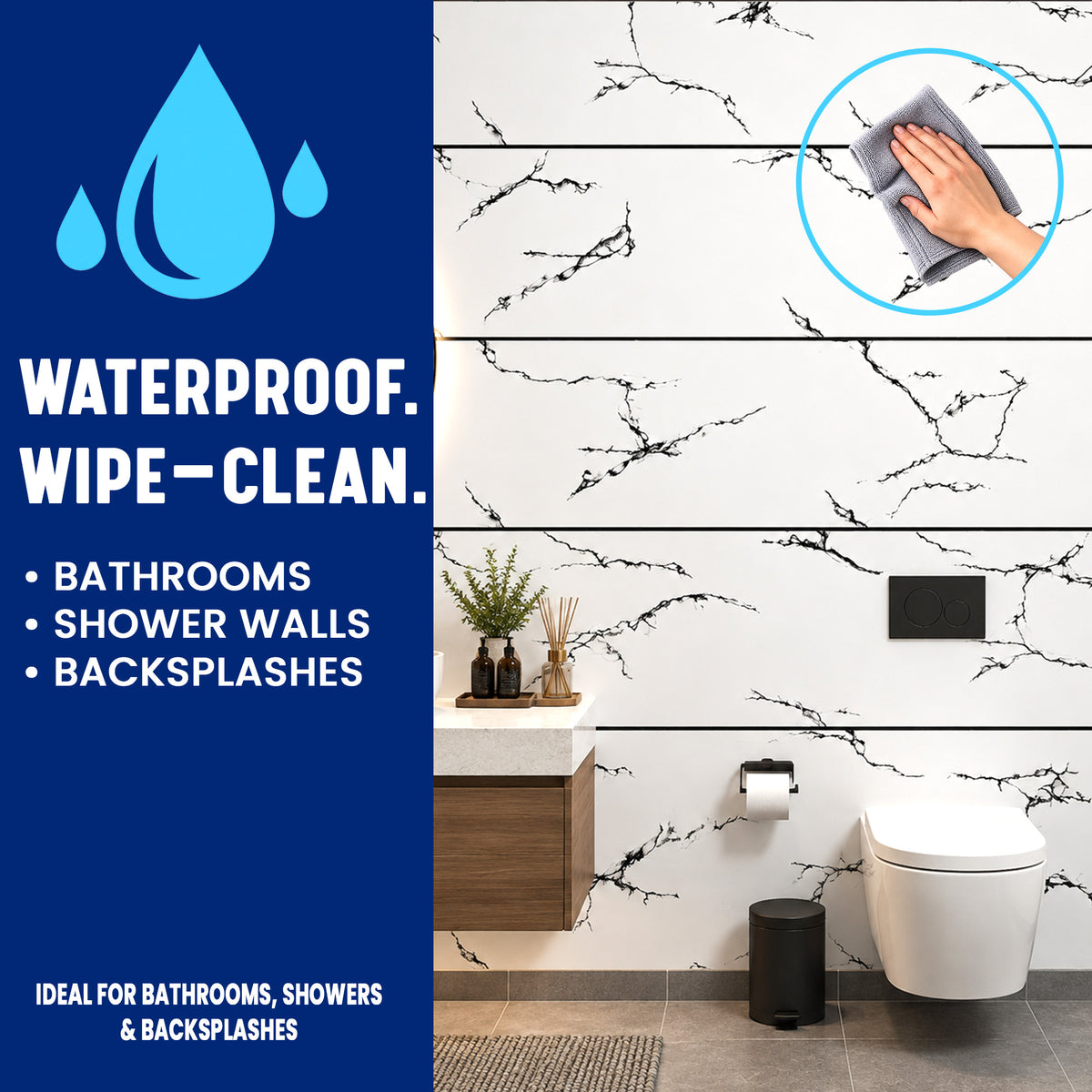 Faux Marble Wall Panels, Charcoal & White, Styrofoam