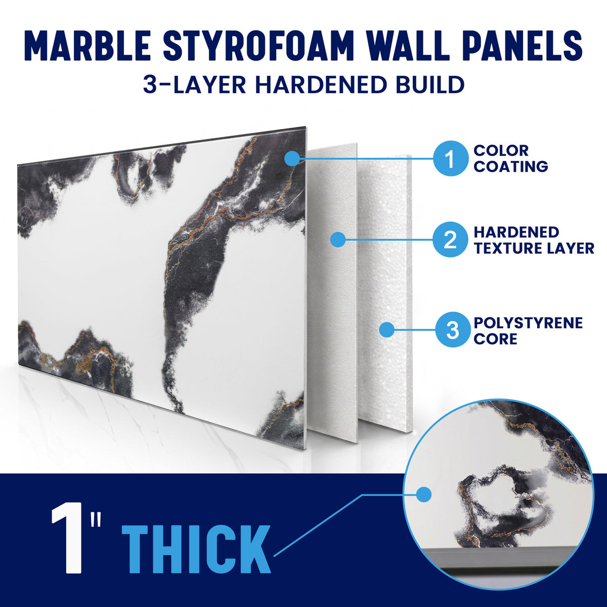 Faux Marble Wall Panels, Black, Gold & White, Styrofoam