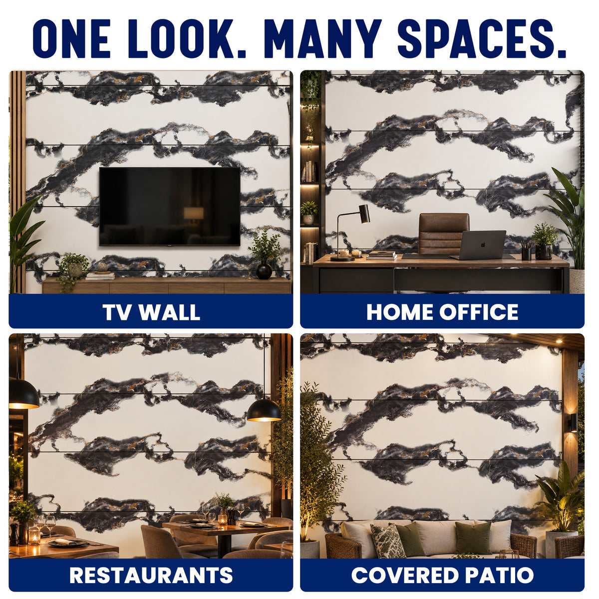Faux Marble Wall Panels, Black, Gold & White, Styrofoam
