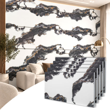 Faux Marble Wall Panels, Black, Gold & White, Styrofoam