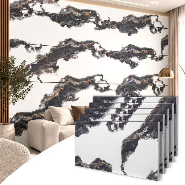 Faux Marble Wall Panels, Black, Gold & White, Styrofoam
