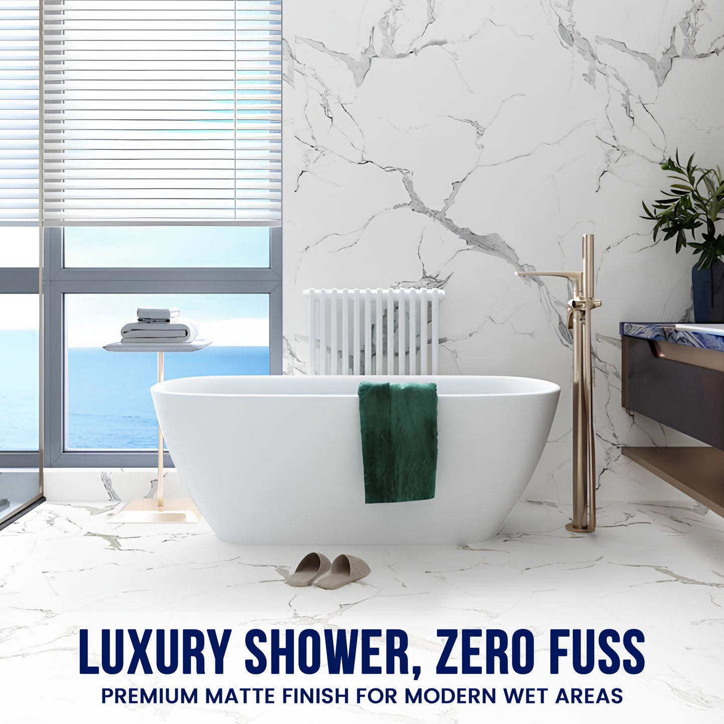 Faux Marble Panels - 4ft x 9ft - Matte, Waterproof DIY Decorative Panels for Walls and Floors - Off-White, Grey, Tan Veins