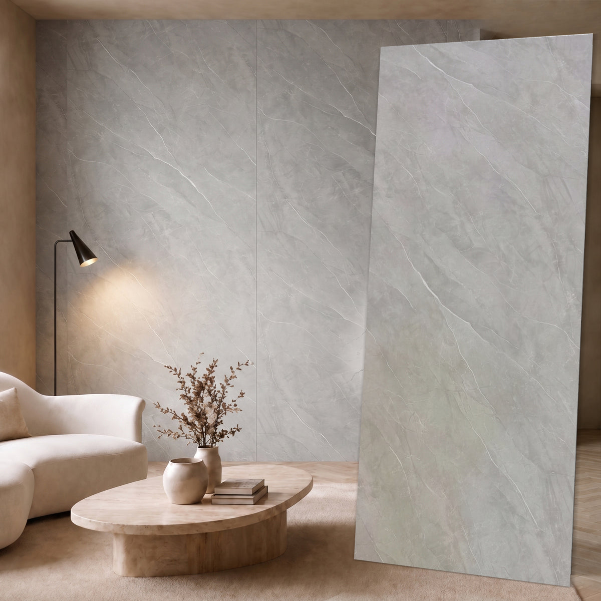 Faux Marble Panels - 4ft x 9ft - Matte, Waterproof DIY Decorative Panels for Walls and Floors - Grey, White Veins
