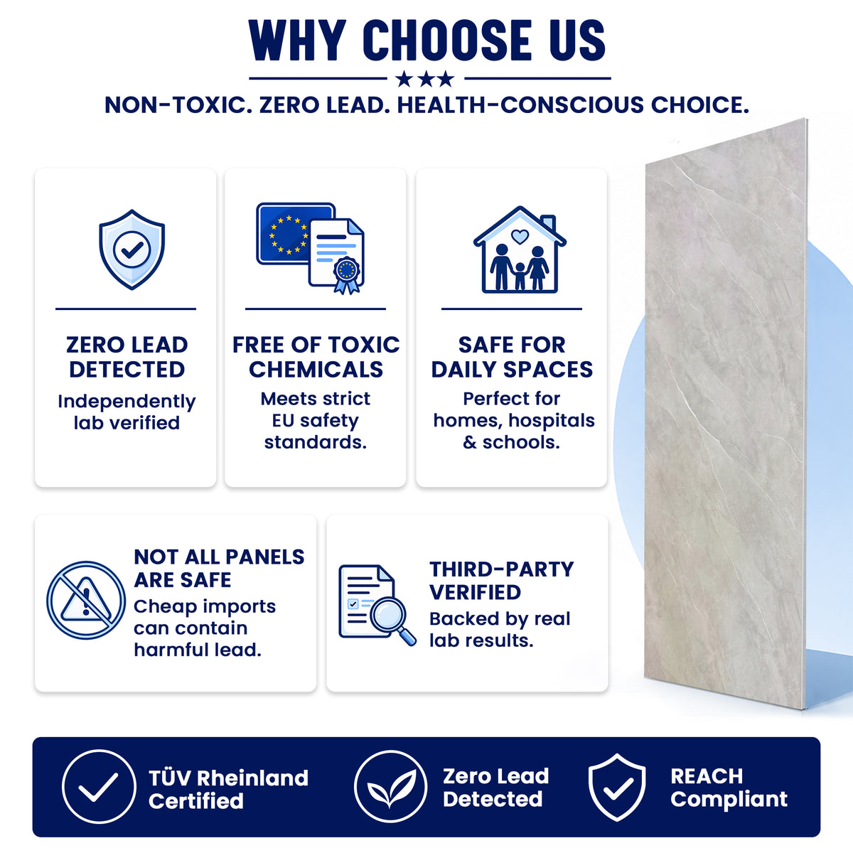 Faux Marble Panels - 4ft x 9ft - Matte, Waterproof DIY Decorative Panels for Walls and Floors - Grey, White Veins