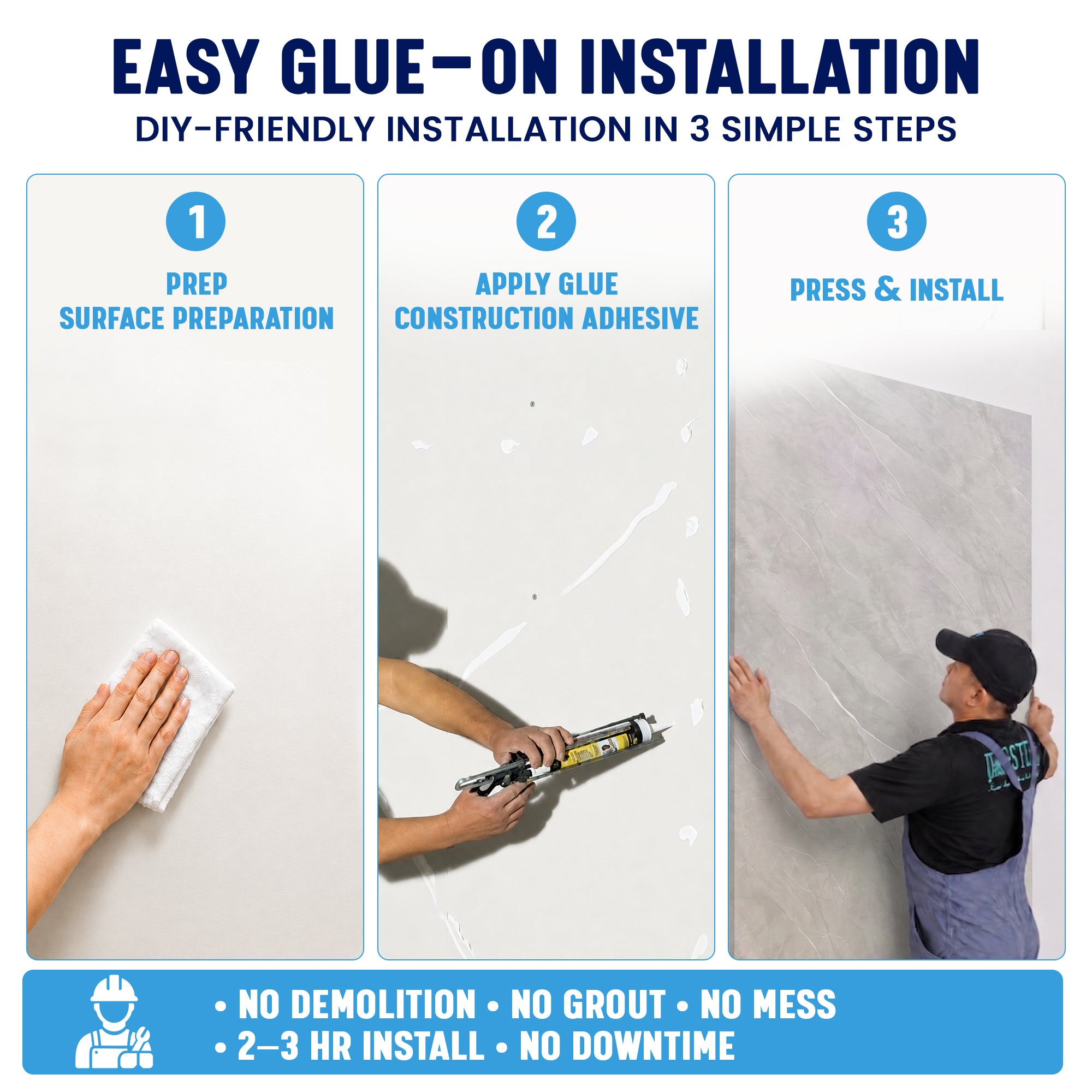 Faux Marble Panels - 4ft x 9ft - Matte, Waterproof DIY Decorative Panels for Walls and Floors - Grey, White Veins