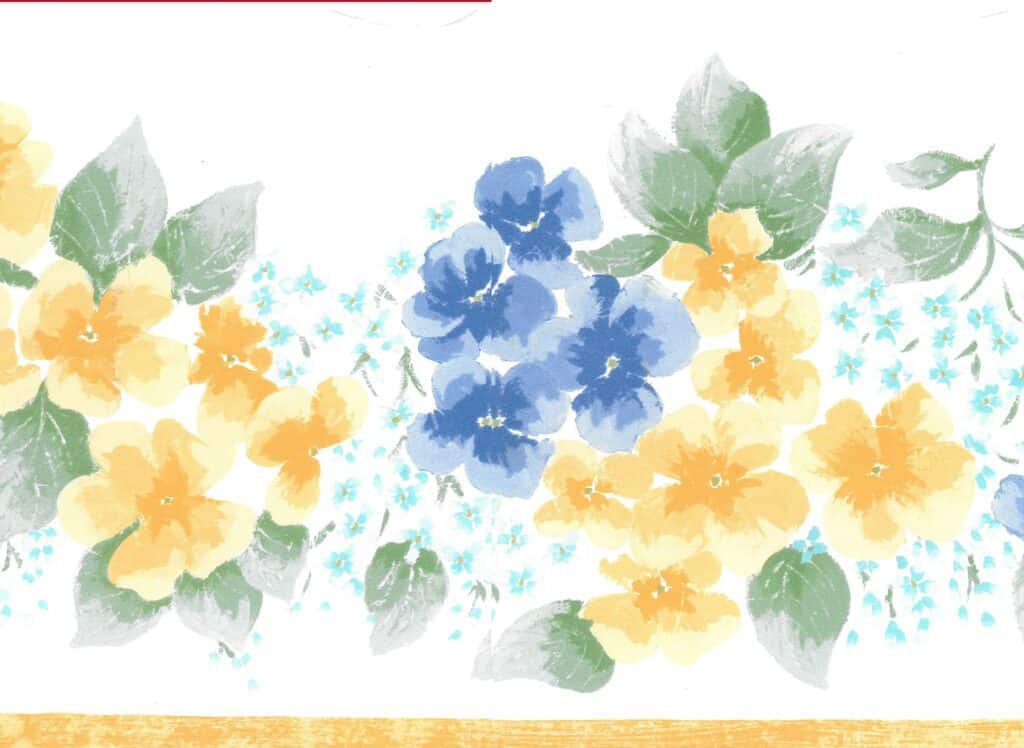 Prepasted Wallpaper Border – Floral Blue, Green, Yellow Flowers Wall Border Retro Design, 15 ft x 7 in (4.57m x 17.78cm)