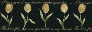 Prepasted Wallpaper Border - Floral Black, Pale Gold Poetry, Tulips Wall Border Retro Design, 15 ft x 9.5 in (4.57m x 24.13cm)