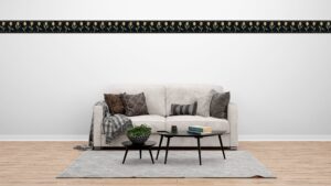 Prepasted Wallpaper Border - Floral Black, Pale Gold Poetry, Tulips Wall Border Retro Design, 15 ft x 9.5 in (4.57m x 24.13cm)