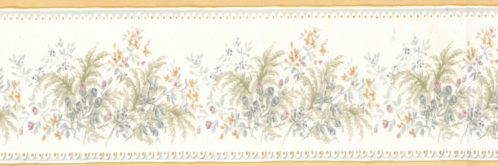 Prepasted Wallpaper Border – Floral Green, Beige, Yellow, Purple Blooming Flowers Wall Border Retro Design, 15 ft x 3.5 in (4.57m x 8.89cm)