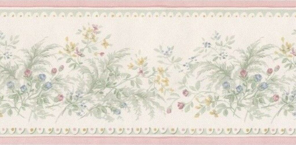Prepasted Wallpaper Border – Floral Pink, Green, Yellow, Blue Blooming Flowers Wall Border Retro Design, 15 ft x 3.5 in (4.57m x 8.89cm)