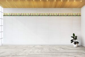 Prepasted Wallpaper Border - Floral Green, Beige, Purple, Pink Birdhouses, Flowers Wall Border Retro Design, 15 ft x 6.9 in (4.57m x 17.53cm)