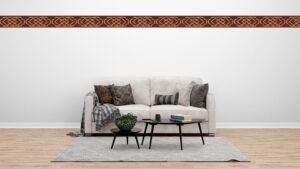 Prepasted Wallpaper Border - Abstract Brown, Red Shapes Wall Border Retro Design, 15 ft x 5.5 in (4.57m x 13.97cm)