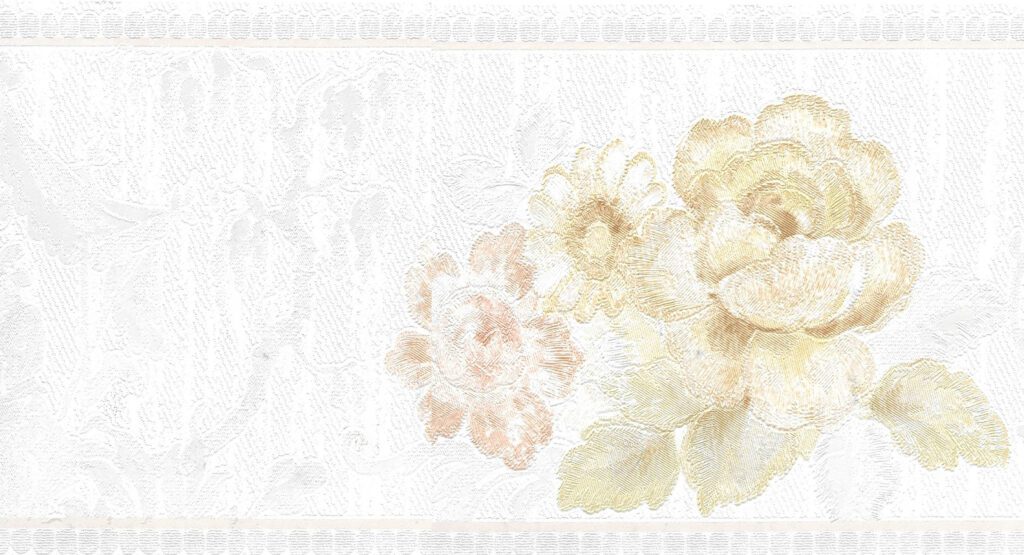 Prepasted Wallpaper Border – Floral Pearl, Beige Flowers Wall Border Retro Design, 15 ft x 5.25 in (4.57m x 13.34cm)