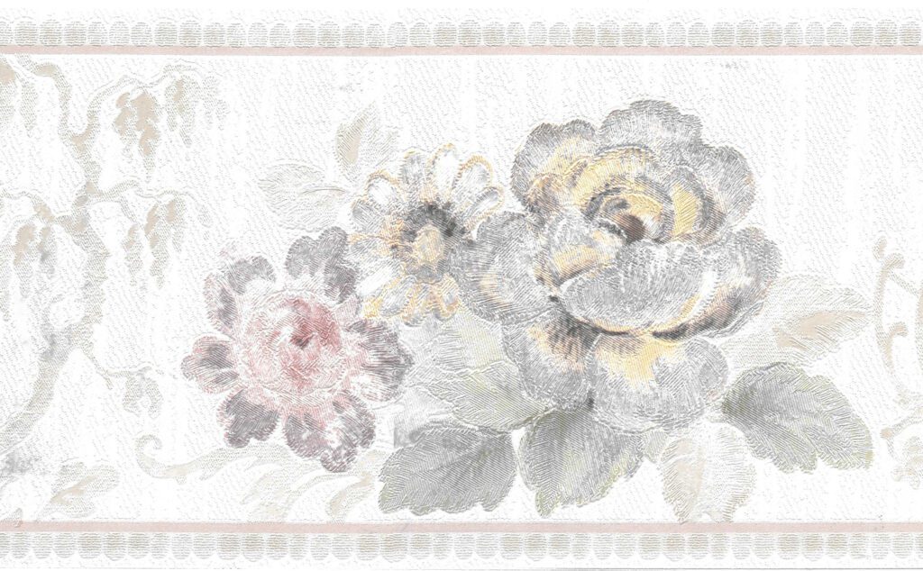 Prepasted Wallpaper Border – Floral Pearl, Beige, Green, Pink Flowers Wall Border Retro Design, 15 ft x 5.25 in (4.57m x 13.34cm)