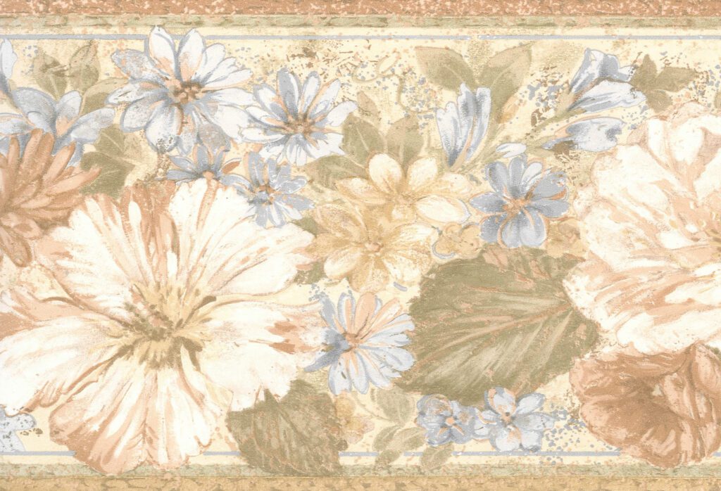 Prepasted Wallpaper Border – Floral Beige, Lavender, Brown Vintage Flowers Wall Border Retro Design, 15 ft x 7 in (4.57m x 17.78cm)