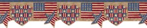 Prepasted Wallpaper Border - Patriotic Blue, Red, Beige American Flag, Star, Heart Scalloped Wall Border Retro Design, 15 ft x 6 in (4.57m x 15.24cm)