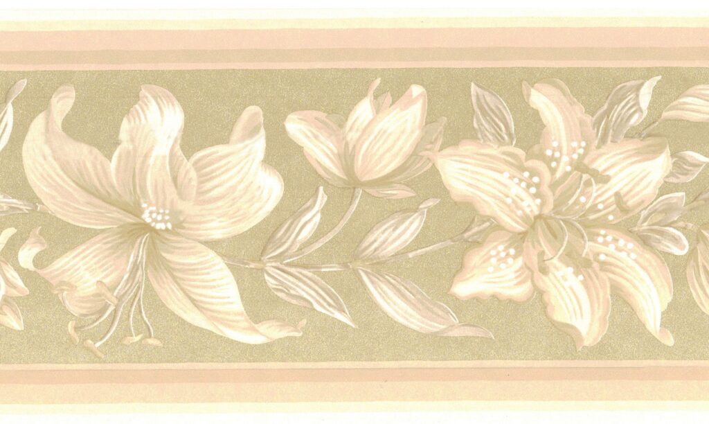 Prepasted Wallpaper Border – Floral Beige, Brown Flowers on Vine Wall Border Retro Design, 15 ft x 6.8 in (4.57m x 17.27cm)