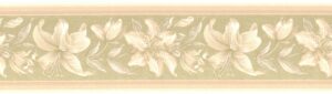 Prepasted Wallpaper Border - Floral Beige, Brown Flowers on Vine Wall Border Retro Design, 15 ft x 6.8 in (4.57m x 17.27cm)