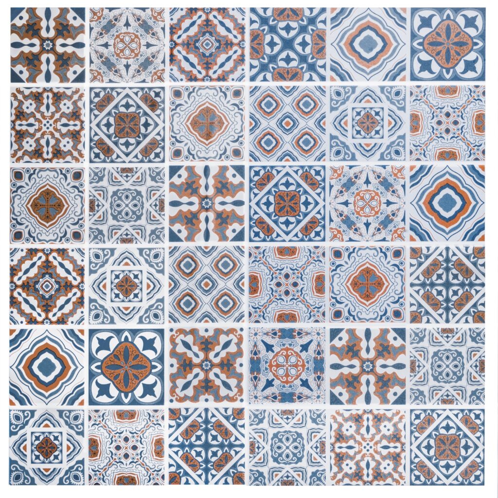 Aegean Blue Ochre White Squares Peel & Stick Wallpaper