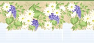 Prepasted Wallpaper Border - Floral White, Purple, Green, Beige Flowers on Vine Scalloped Wall Border Retro Design, 15 ft x 10 in (4.57m x 25.4cm)