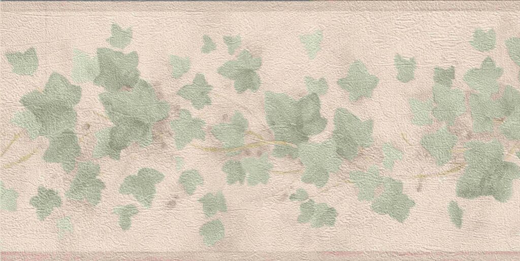 Prepasted Wallpaper Border – Floral Beige, Pearl Green Leaves Wall Border Retro Design, 15 ft x 5.25 in (4.57m x 13.34cm)