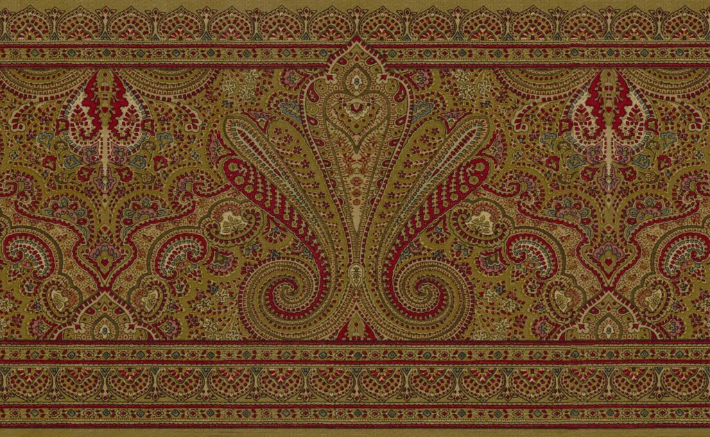 Prepasted Wallpaper Border – Abstract Burgundy, Olive Paisley Wall Border Retro Design, 15 ft x 9 in (4.57m x 22.86cm)