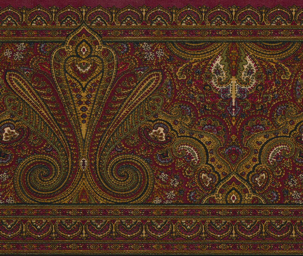 Prepasted Wallpaper Border – Abstract Brown, Green, Burgundy Paisley Wall Border Retro Design, 15 ft x 9 in (4.57m x 22.86cm)