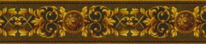 Prepasted Wallpaper Border - Victorian Gold, Brown, Green Damask Wall Border Retro Design, 15 ft x 8 in (4.57m x 20.32cm)