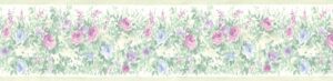 Prepasted Wallpaper Border - Floral Pink, Blue Blooming Roses Wall Border Retro Design, 15 ft x 3 in (4.57m x 7.62cm)