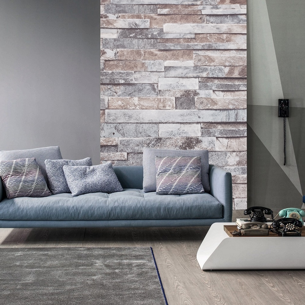 Distressed Stone Grey, Brown Slate Peel and Stick Self Adhesive Removable Wallpaper, Roll 18 ft. X 24 in. (5.5m X 60cm), 35.5 sq. ft. (3.3 sq. m)