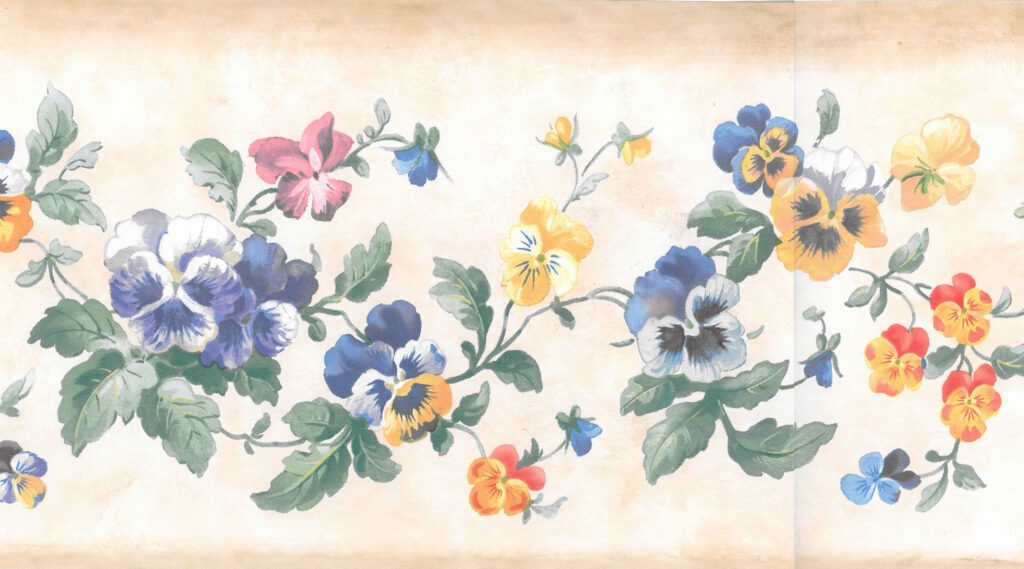 Prepasted Wallpaper Border – Floral Beige, Blue, Purple, Green, Yellow Flowers on Vine Wall Border Retro Design, 15 ft x 7.25 in (4.57m x 18.42cm)