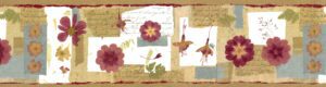 Prepasted Wallpaper Border - Floral Brown, Beige, Burgundy Flowers, Poetry Wall Border Retro Design, 15 ft x 6.8 in (4.57m x 17.27cm)