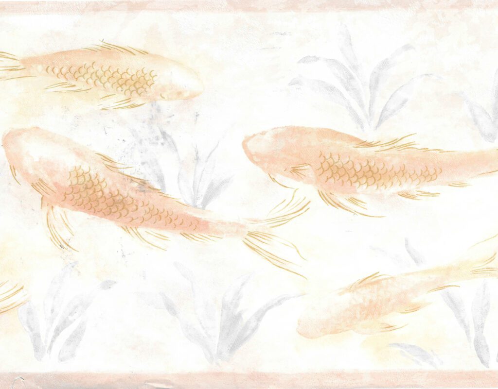 Prepasted Wallpaper Border – Nautical Pearl, Beige, Pink, Light Green Fish in Pond Wall Border Retro Design, 15 ft x 9 in (4.57m x 22.86cm)