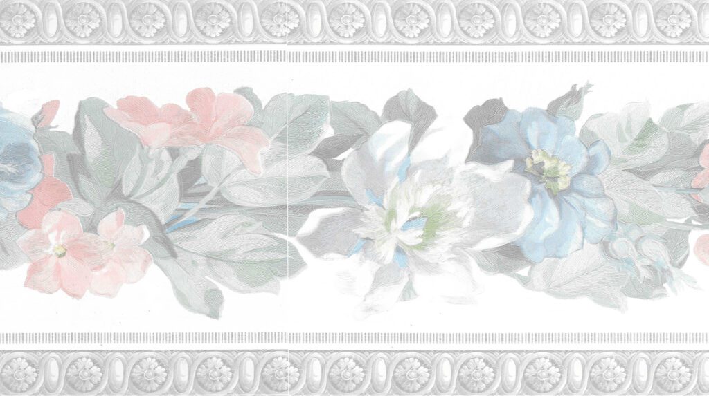Prepasted Wallpaper Border – Floral Pink, Green, Blue, White Flowers on Vine Wall Border Retro Design, 15 ft x 6.75 in (4.57m x 17.15cm)