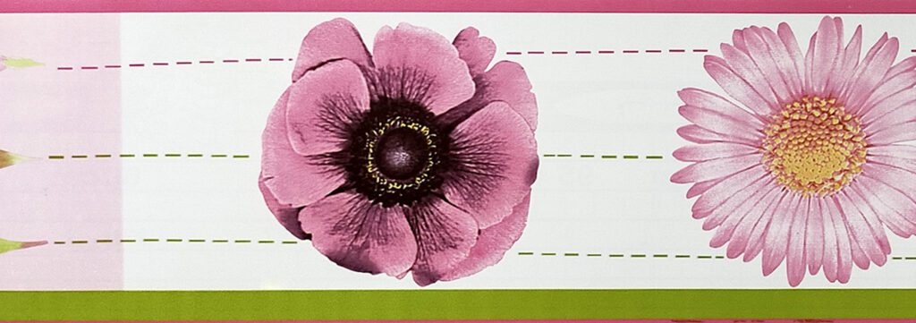 Peel and Stick Wallpaper Border – Floral Pink, Green Poppy, Aster Flowers Self Adhesive Wall Border, Roll 33 ft X 4 in (10m X 10cm), Self Adhesive