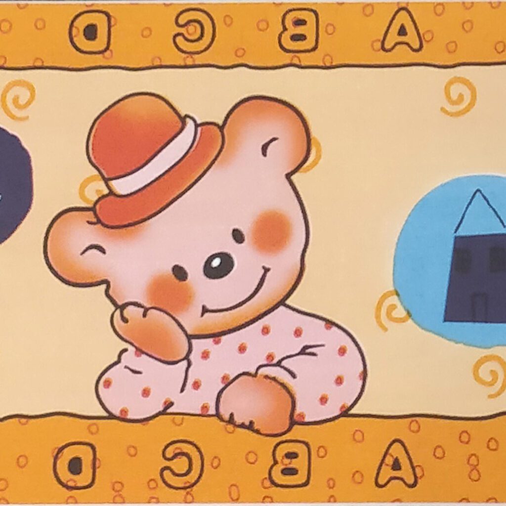 Peel and Stick Wallpaper Border – Orange Teddy Bears Yellow Kids Wall Border Retro Design, Roll 33 ft. x 4 in. (10m x 10cm), Self Adhesive