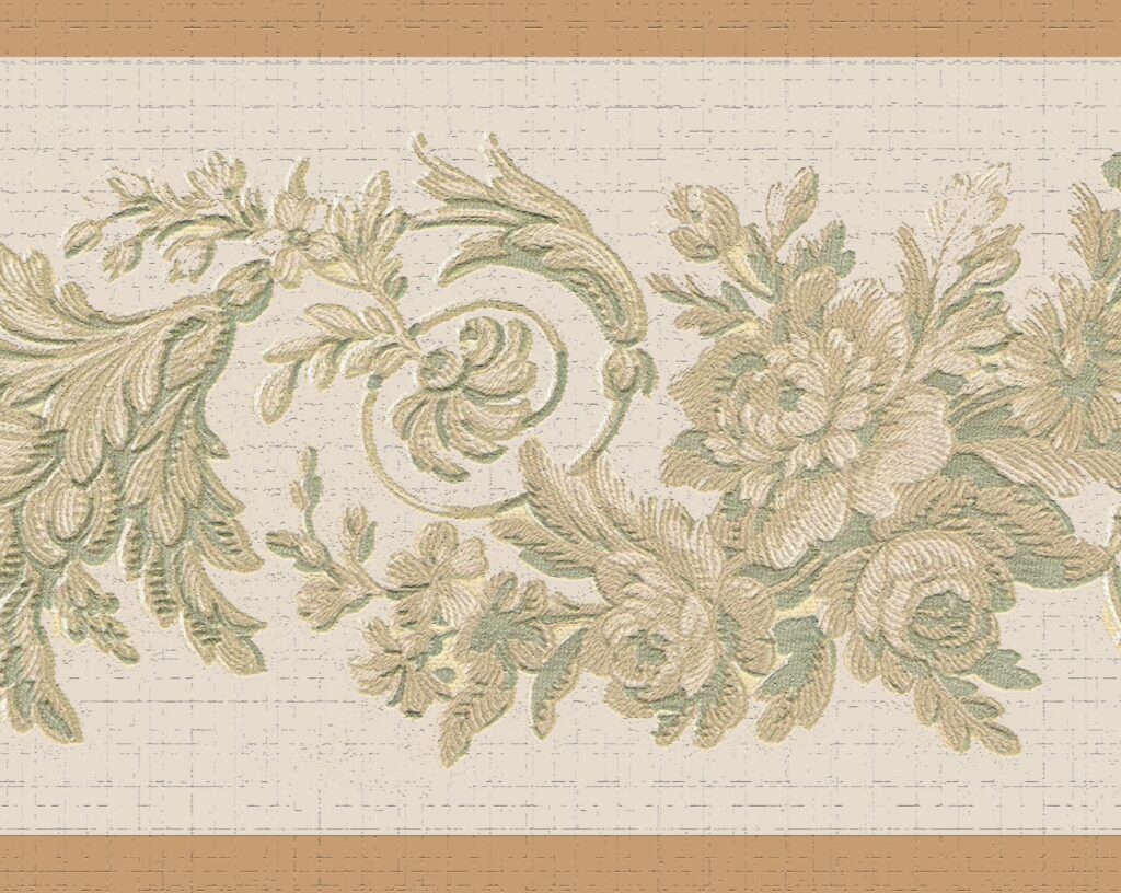 Peel and Stick Wallpaper Border – Floral Green, Beige Flowers on Vine Wall Border Retro Design, 15 ft x 7 in (4.57m x 17.78cm), Self Adhesive