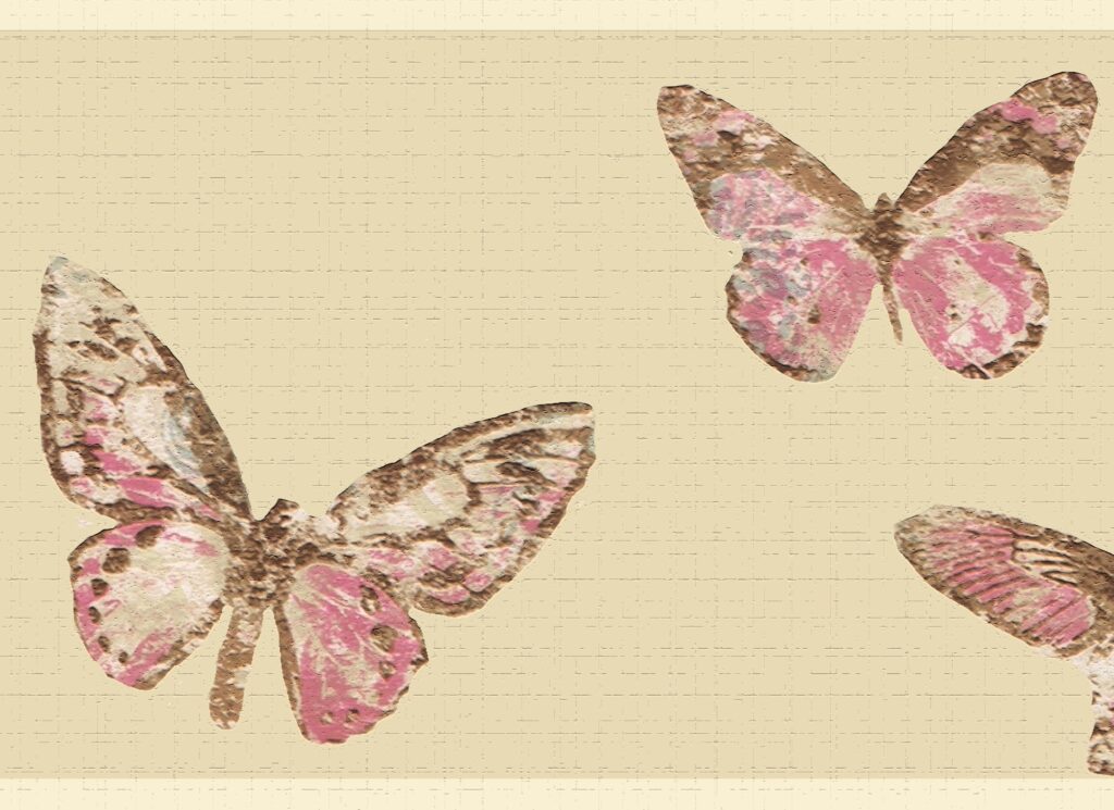 Peel and Stick Wallpaper Border – Nature Pink, Brown, Beige Butterflies Wall Border Retro Design, 15 ft x 7 in (4.57m x 17.78cm), Self Adhesive