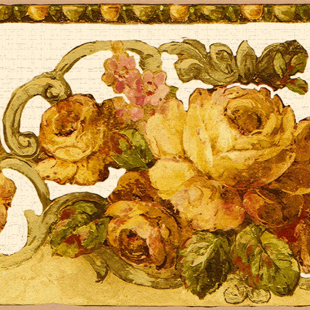 Peel and Stick Wallpaper Border – Victorian Cream, Beige Blooming Roses Wall Border Retro Design, 15 ft x 7 in (4.57m x 17.78cm), Self Adhesive