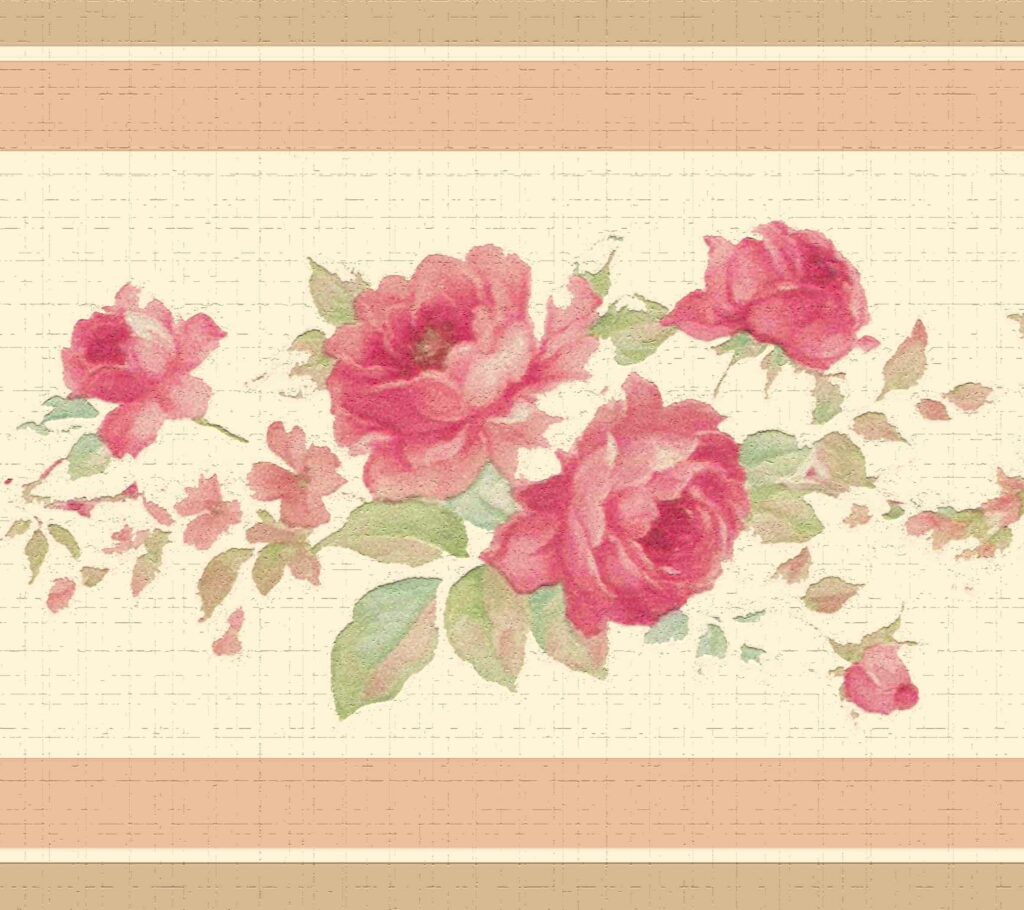 Peel and Stick Wallpaper Border – Floral Red, Cream Bloomed Roses Wall Border Retro Design, 15 ft x 7 in (4.57m x 17.78cm), Self Adhesive