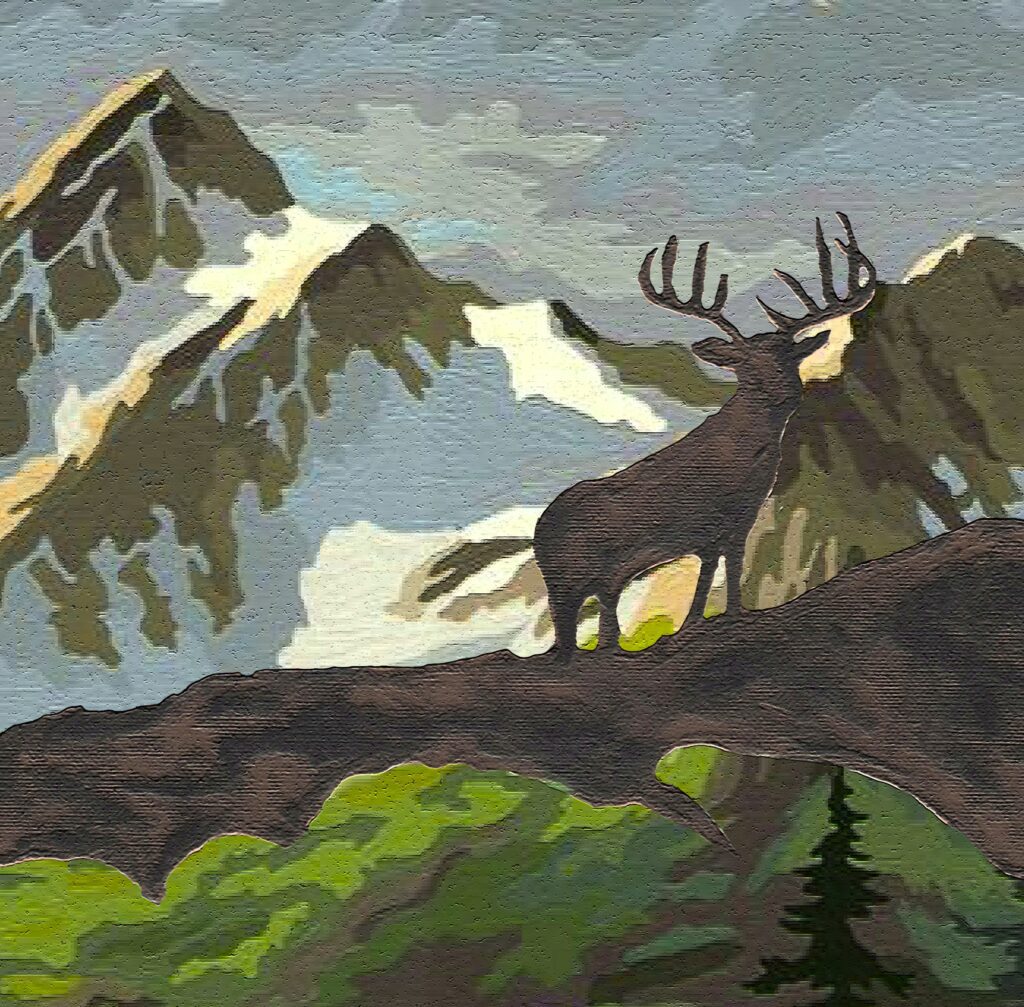 Peel and Stick Wallpaper Border – Nature Brown, Green, White Deer, Bear, Mountains Wall Border Retro Design, 15 ft x 7 in (4.57m x 17.78cm), Self Adhesive