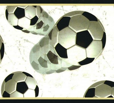 Prepasted Wallpaper Border - Sports Black, Cracked White Soccer Balls Wall Border Retro Design, 15 ft x 6 in (4.57m x 15.24cm)