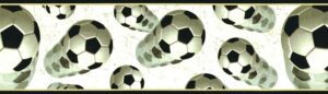Prepasted Wallpaper Border - Sports Black, Cracked White Soccer Balls Wall Border Retro Design, 15 ft x 6 in (4.57m x 15.24cm)