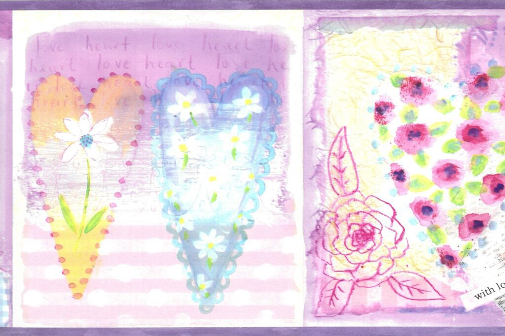 Prepasted Wallpaper Border – Kids Purple, Pink, Blue Hearts, Love Wall Border Retro Design, 15 ft x 7 in (4.57m x 17.78cm)