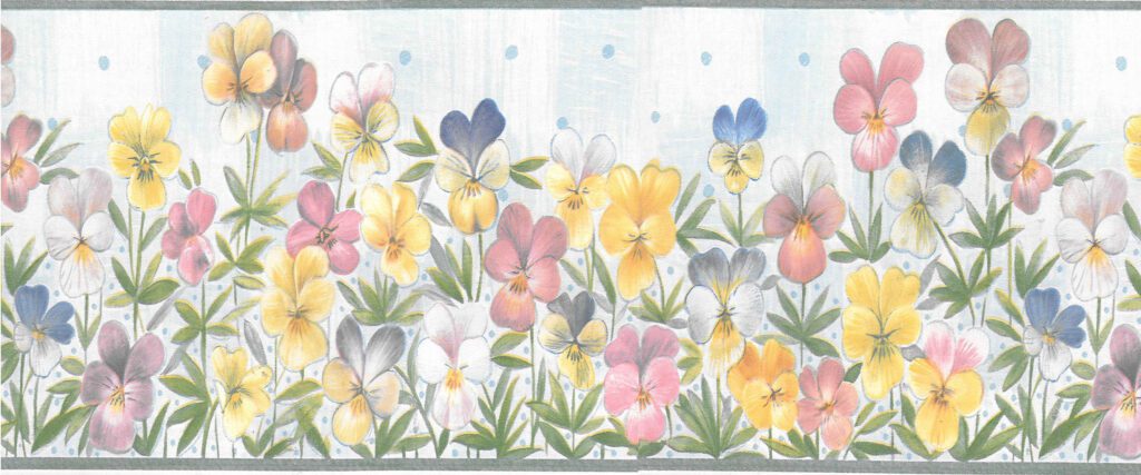 Prepasted Wallpaper Border – Floral Green, Yellow, Pink, Blue Garden Flowers Wall Border Retro Design, 15 ft x 4.1 in (4.57m x 10.41cm)
