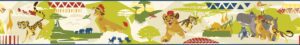Prepasted Wallpaper Border - Kids Animals Yellow, Green, Red, Beige Wall Border Retro Design, Roll 15 ft X 9 in (4.57m X 22.86cm)