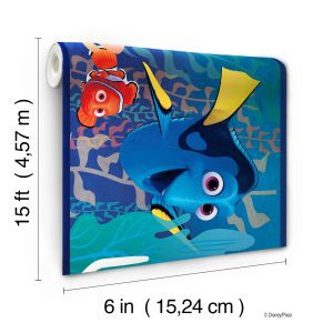Prepasted Wallpaper Border - Kids Sea World Blue, Green, Orange, Yellow Wall Border Retro Design, Roll 15 ft X 6 in (4.57m X 15.24cm)