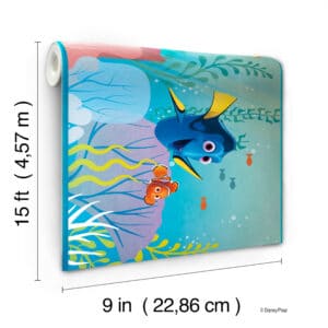 Prepasted Wallpaper Border - Kids Sea World Blue, Green, White, Yellow Wall Border Retro Design, Roll 15 ft X 9 in (4.57m X 22.86cm)